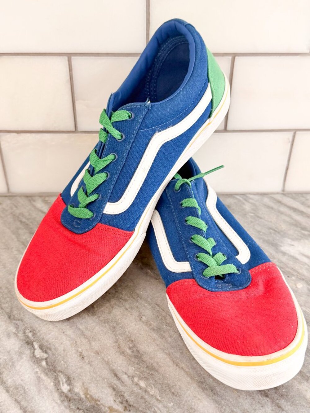 Vans Ward Colorblock Sneakers Blue Red Green US Youth 7 Women's 8.5 Low Top